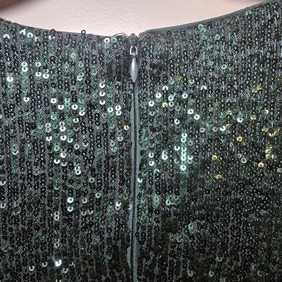 Calvin Klein Green Sequin V-Neck Midi Sheath Dress 3/4 Sleeve Size 14 - Picture 13 of 14
